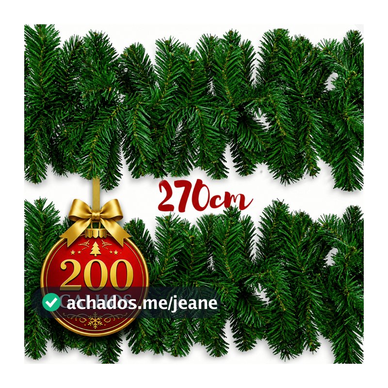 Festão Aramado Natalino 270cm - 300 Galhos Premium Flexível Natal Luxo Enfeite Decoração Natalina
