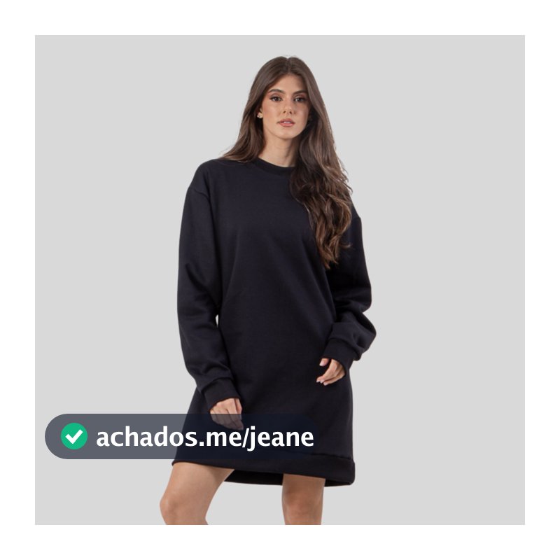 Vestido Moletom Inverno com Capuz Manga Longa Linha Noite