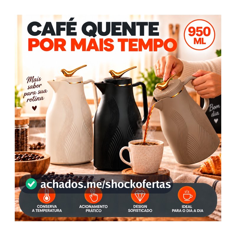 Garrafa Térmica 950 ml Para Chás/Café  com Tampa Decorativa de Pássaro