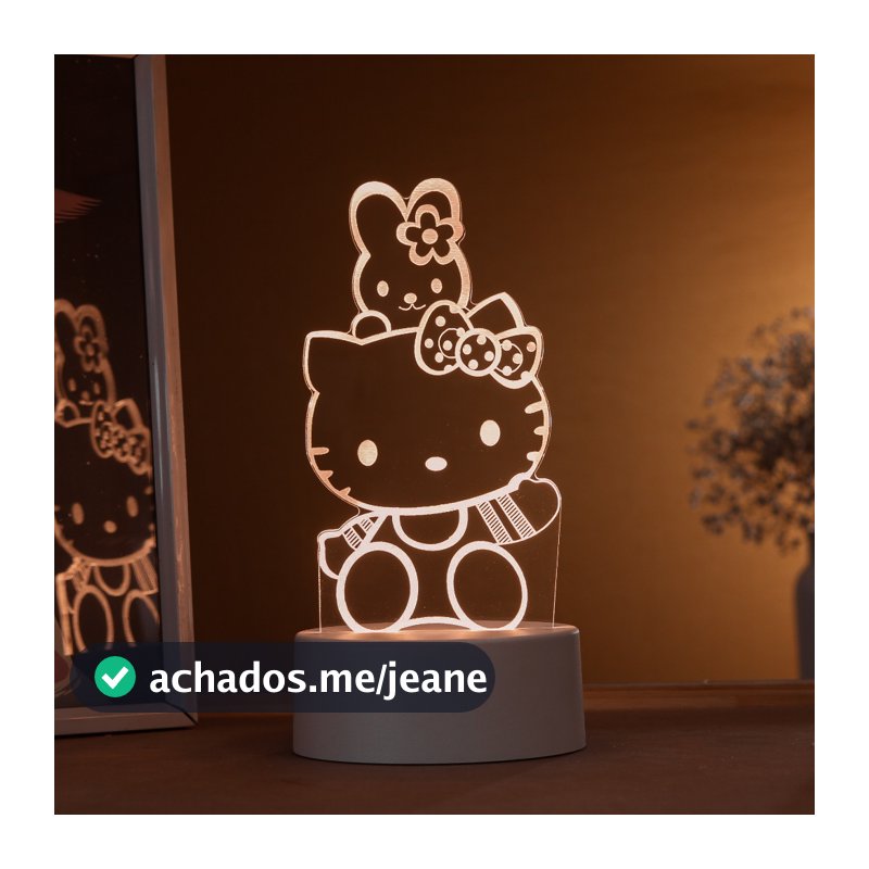 Luminária LED 3D de Mesa / Luz Noturna Presente Criativo /  Hello Kitty Acenando, Desenho, Infantil, Criança, Menina