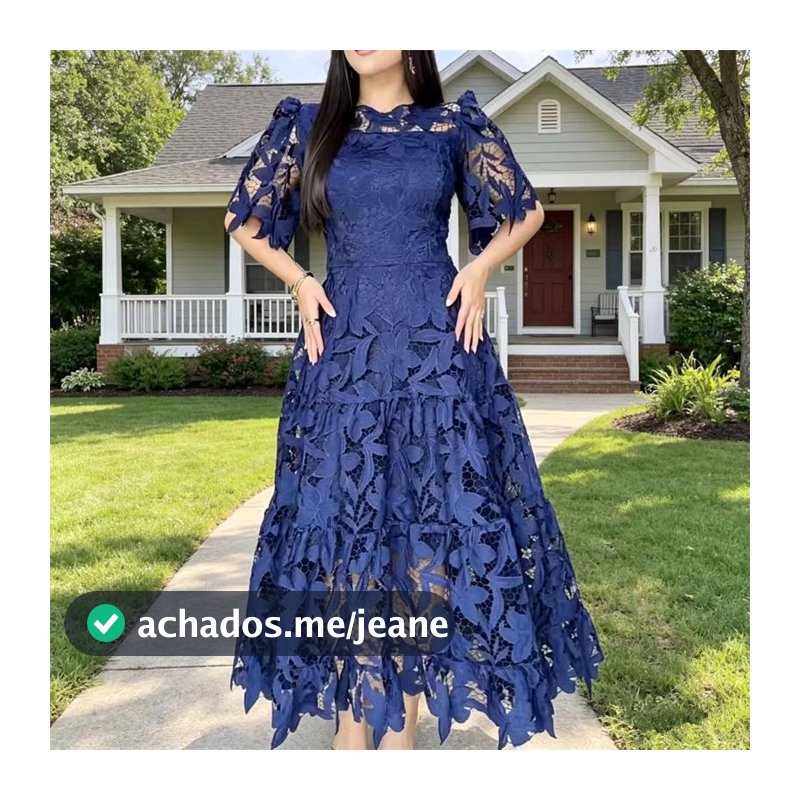 Vestido de renda oca de cor sólida, estilo europeu americano, novo estilo, saia longa com gola redonda, moda elegante.