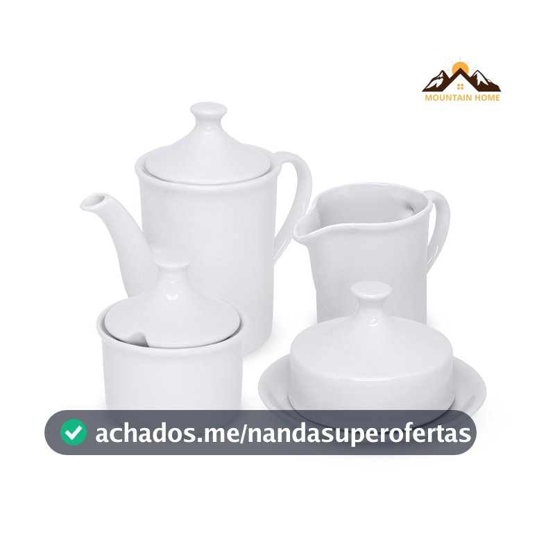 Conjunto 4 Peças Kit Chá Café Porcelana Mesa Posta Bule Leiteira Açucareiro Manteigueira