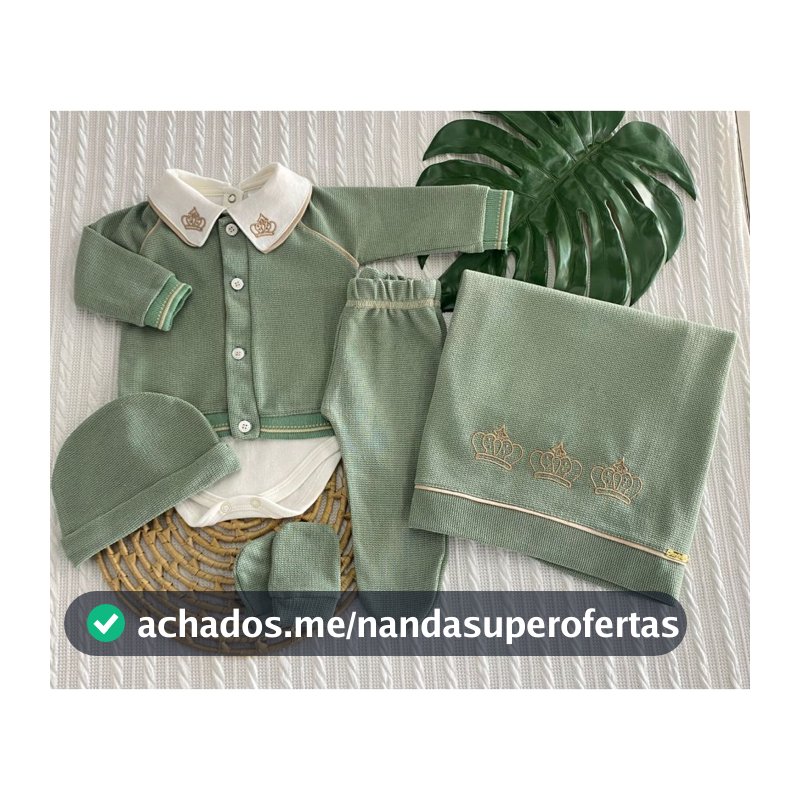 Saída de Maternidade Masculino Mundo Colorido – 6 Peças em Malha Tricô: Casaco, Body, Manta e Luvas