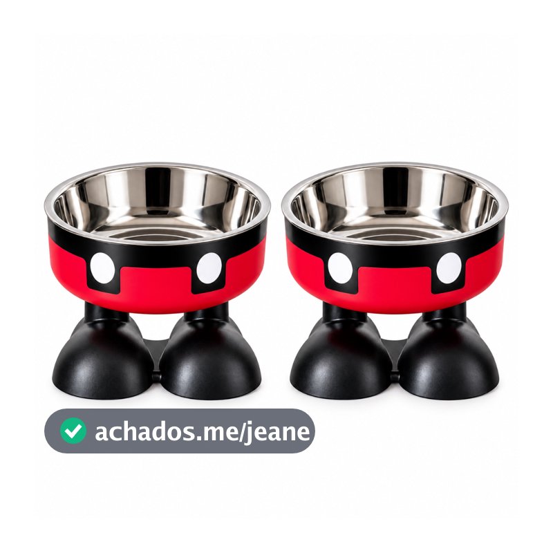 1/2 Kits Comedouros Elevados Personagem Com Tigelas em Inox Cachorros Gatos