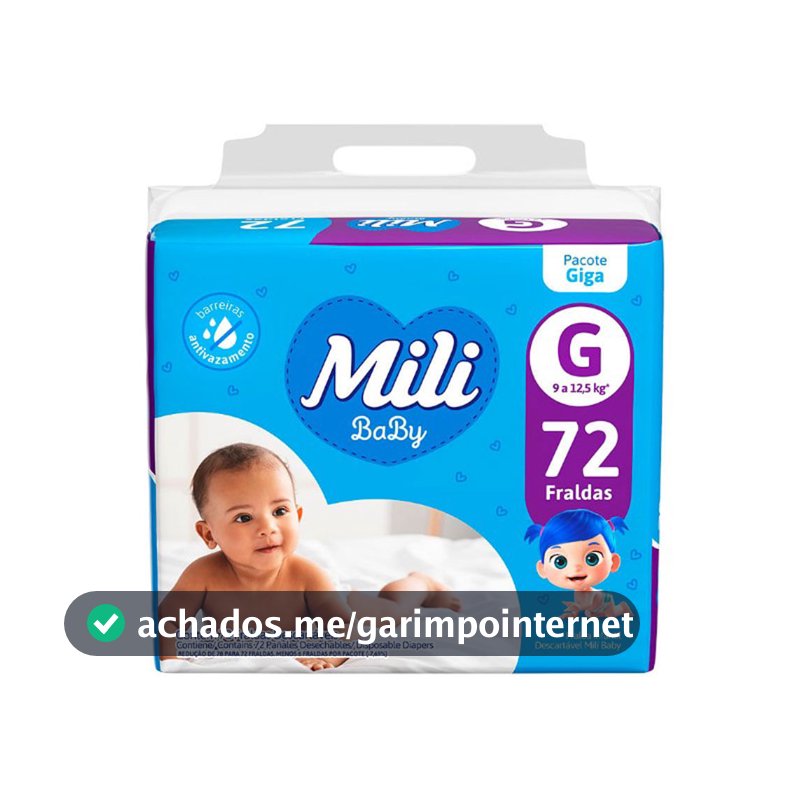 Fralda Mili Baby Tamanho G Pacote Giga 72 Unidades Descartáveis