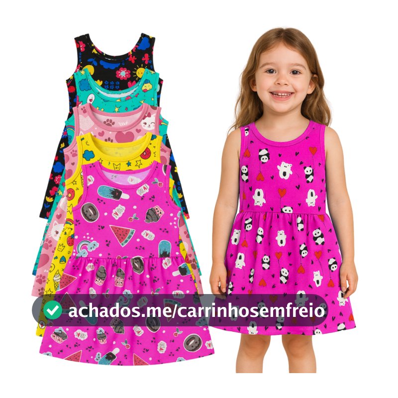 KIT 3 Vestido Infantil Suplex Estampado Menina Fresquinho e Confortável ENVIO ESTAMPAS SORTIDAS