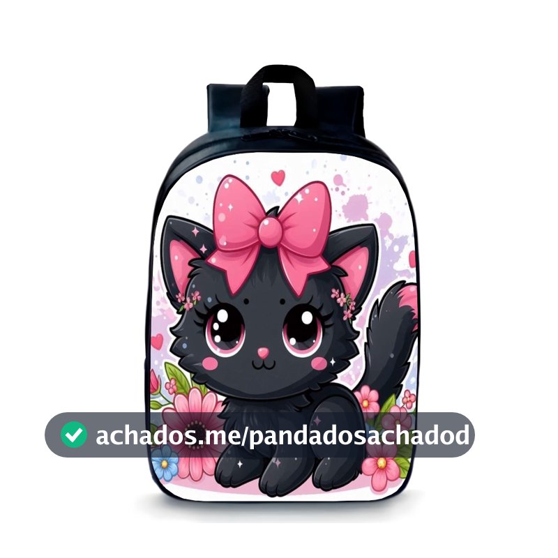 Mochila Pequena Pré-escolar infantil Gatinha laço rosa promoção