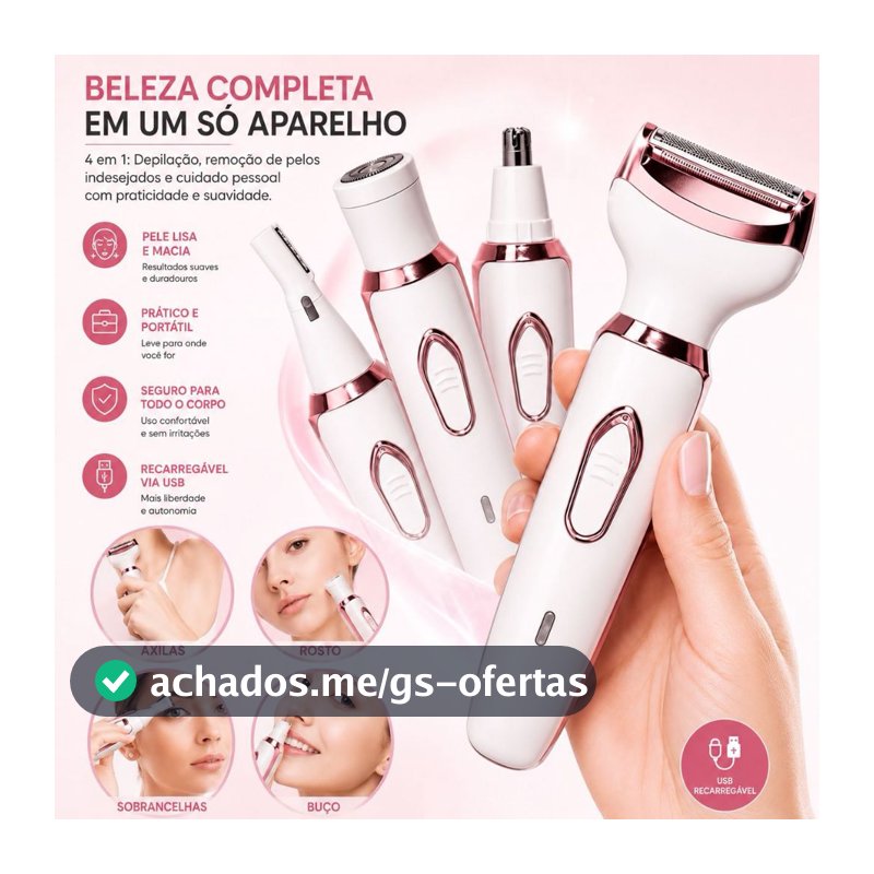 Aparador Feminino  4 Em 1 Recarregável USB Depilador Sobrancelha Nariz Axila Corpo 500mAh