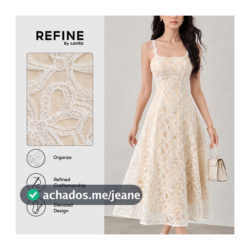 (Refine by Lovito) Elegante Vestido Texturizado Solto Renda Primavera/verão Damasco para Mulheres Festa/Formal LR32A031