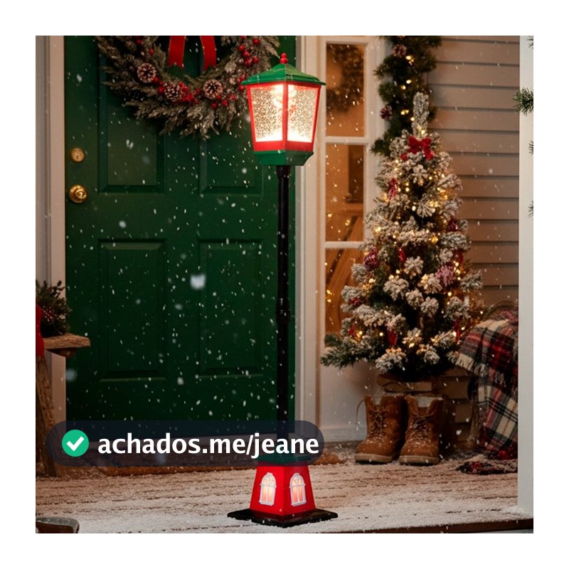 Poste De Natal Decorativo Com Neve Luz E Som Enfeite Iluminado Musical 157 Cm