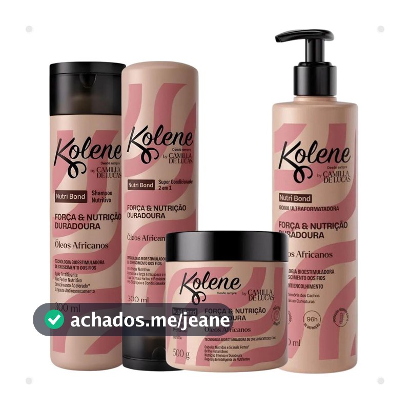 Kit Kolene By Camilla De Luccas Nutri Bond: Shampoo, Condicionador 300ml, Máscara 500g e Goma Capilar 500ml