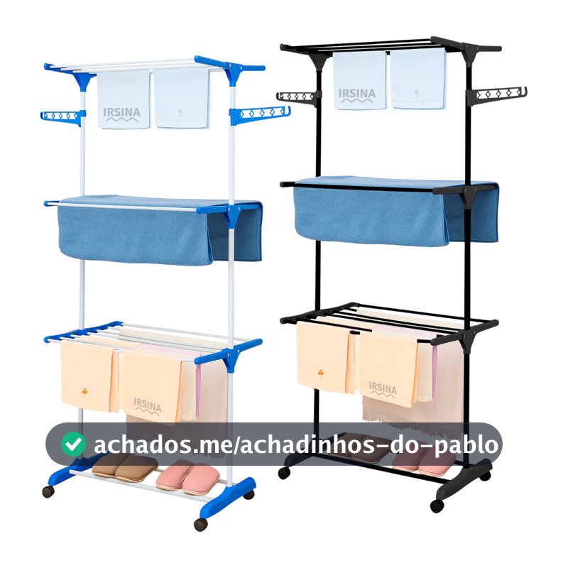 Varal De Chão 3 Andares Roupa Calcinha Dobrável Grade Reforçado com 4 Rodas Portátil e Compacto