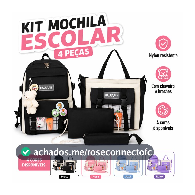 Kit 4 Mochila Feminino Bolsa Necessaire Estojo Volta Às Aulas