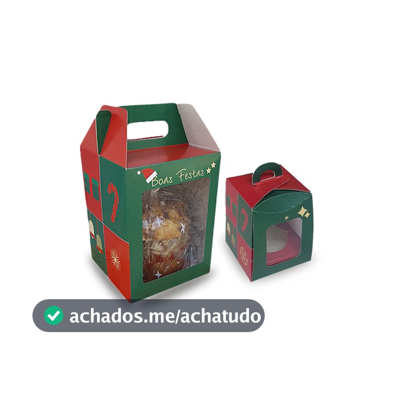Kit Padrão Caixa p/ Panetone 100g / 500g c/ Visor Natal