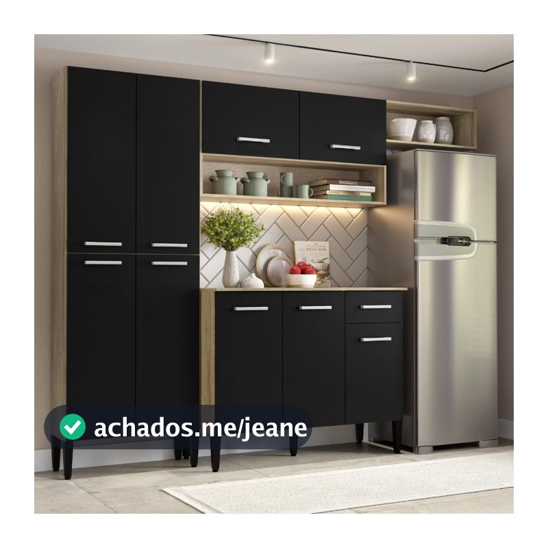 Cozinha Compacta Arizona Glam Carvalho com Preto Carraro