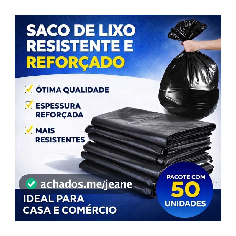 Saco de Lixo Preto Reforçado Resistente Pacote 20L 40L 60L 100L Pacote com 50 ou 10 unidades