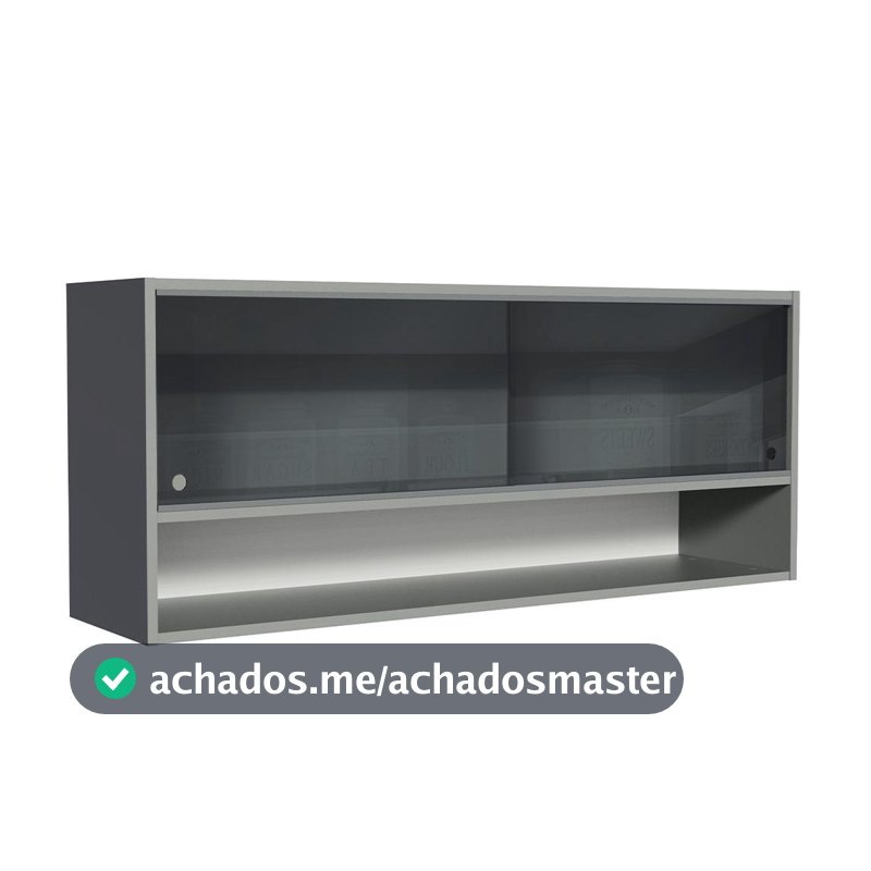 Armário de Cozinha Aéreo 2 Portas de Correr de Vidro Neutral e 1 Nicho Cinza Nice Madesa