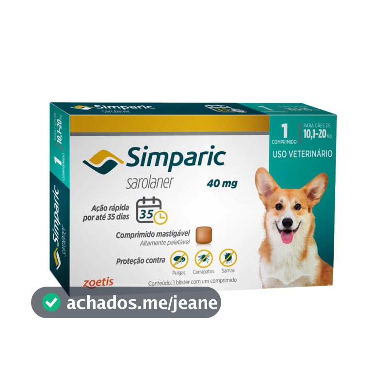 Antipulgas Para Cães Simparic 40mg De 10-20kg 1 Comprimido