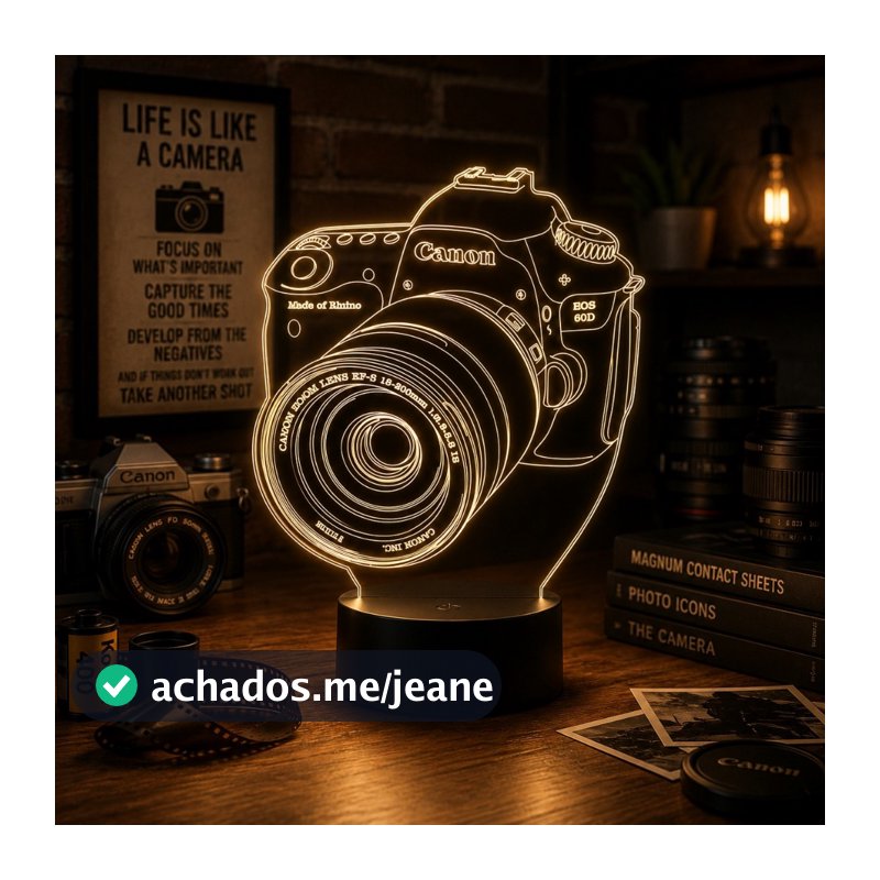 Luminária Led 3D Câmera Fotografia Presente Criativo Decoração Multicores