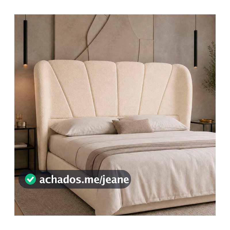 Cabeceira Queen  MontBlanc Orgânica Bouclé Design Luxo Moderno com Frame