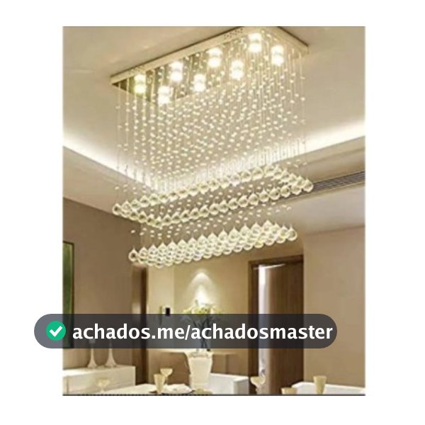 Lustre Cristal Retangular 70cm Altura Base Inox 20x70cm p/ Sala de Jantar Estar 8 Soquetes GU10