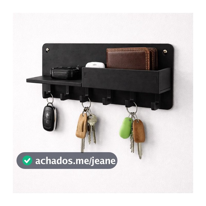 Porta Chaves Organizador Parede Decorativo Preto Moderno Ganchos Decoração Multiuso Carteira