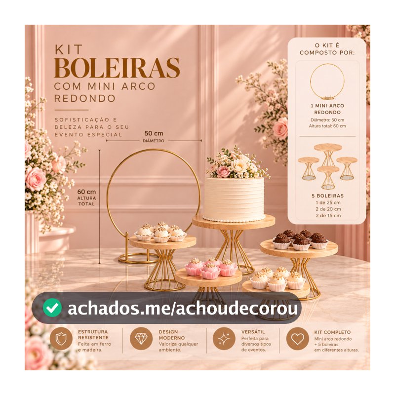 Kit 5 Boleira Doceiras + Mini Arco De Mesa, Kit Completo para Decoração de Festa ✨