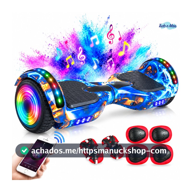 Hoverboard Infantil 6.5" - Skate Elétrico com LED Inteligente Bluetooth e Bateria Forte