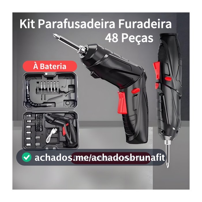 Kit Parafusadeira Elétrica/Furadeira 48 Peças À Bateria Sem Fio Carregador Usb Portátil Leve