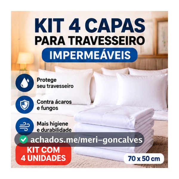 Kit 4 Capas Protetoras para Travesseiro Impermeáveis com Zíper 70x50 Anti Líquido
