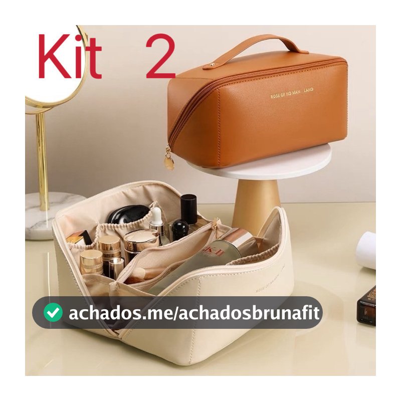 Kit 2 Bolsa cosmética de couro Bolsa cosmética portátil de viagem de grande capacidade 884