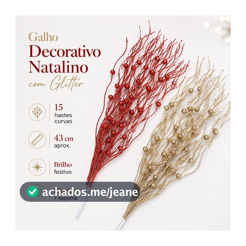 Kit 10 Galho Natalino Vermelho 15 Ramos com Laço, Bolas e Frutas, Enfeite para Árvore de Natal, Guirlanda e Arranjos