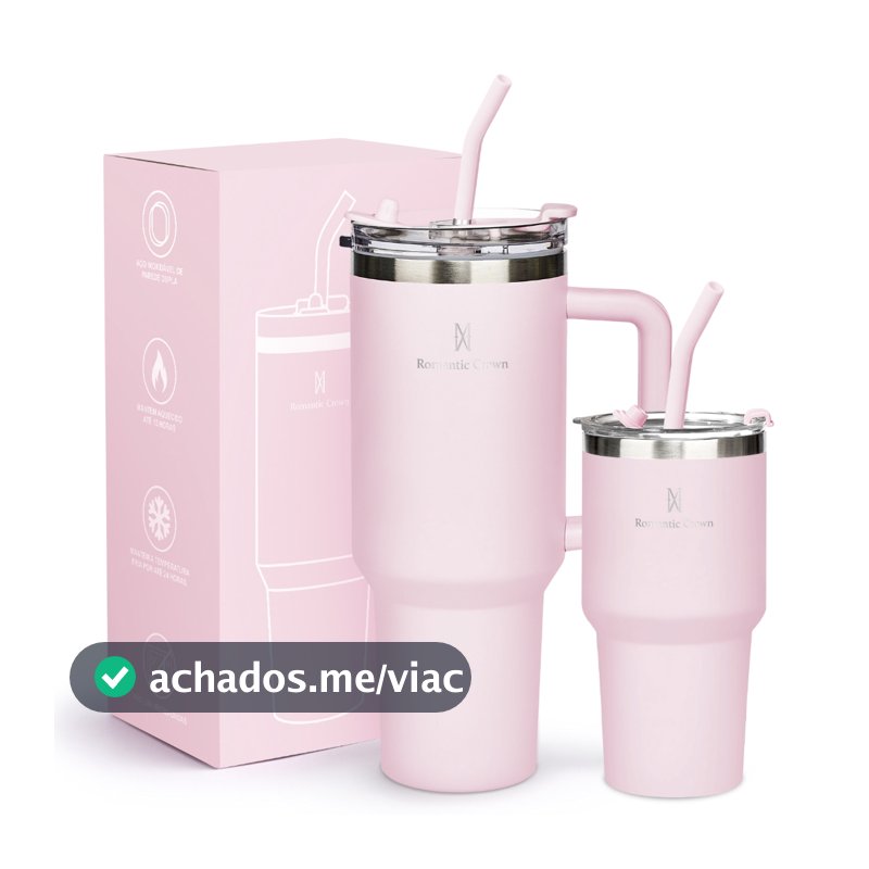 ROMANTIC CROWN Kit 2 Copo Térmico Inox Portátil 1200ml/600ml Garrafa Térmica Inoxidável com Tampa e Canudo