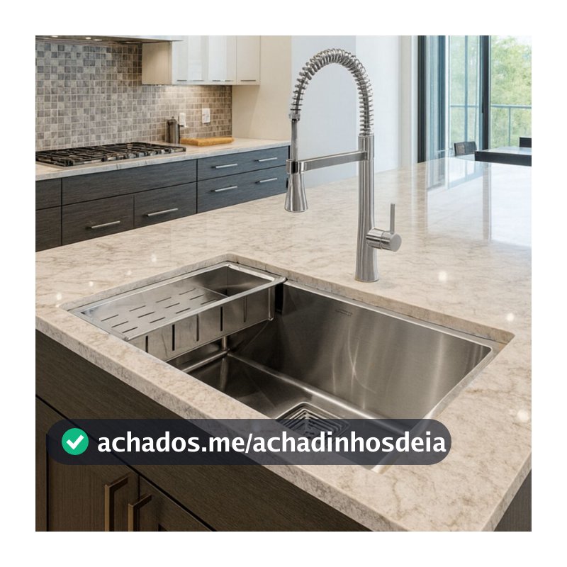 Cuba Cozinha Quadrada Inox 304 60x40 Escovada 3mm Calha Sifão E Válvula Gourmet