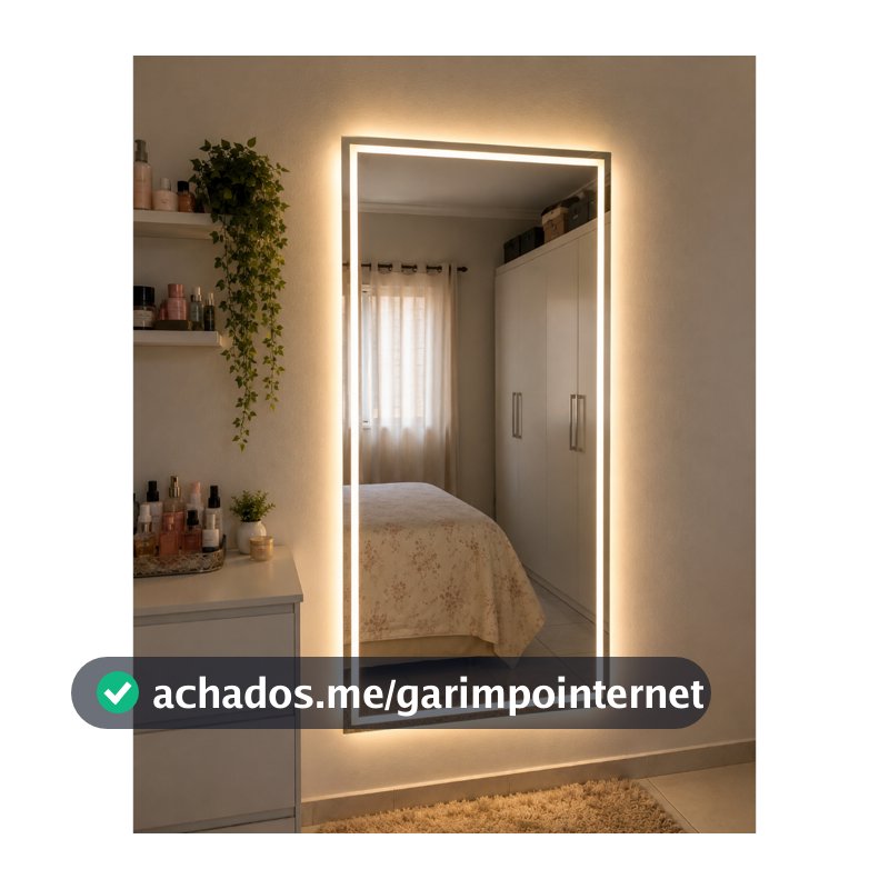 Espelho Retangular Jateado Fino 70x50cm Lapidado com LED 3 Cores Touch para Decoração Banheiro