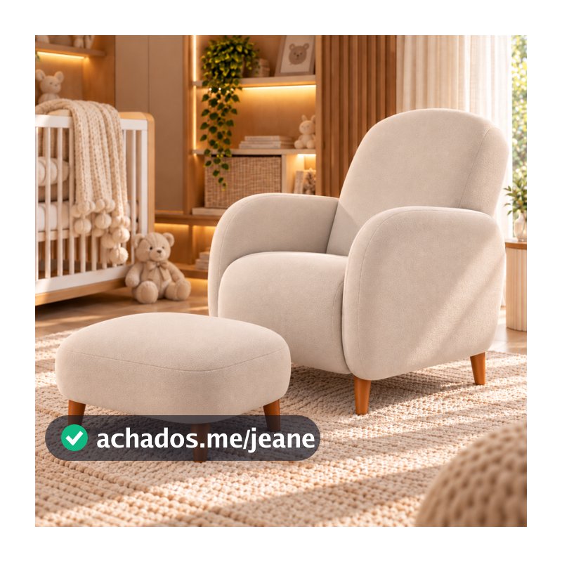 Poltrona Luxo Orgânica Boucle Bege Pés Palito Bege Mommy Puff para Sala Moderna Tila