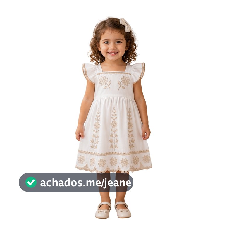 Vestido Infantil Menina Milon Verão Bordado Floral Off White Confortavel 2001727