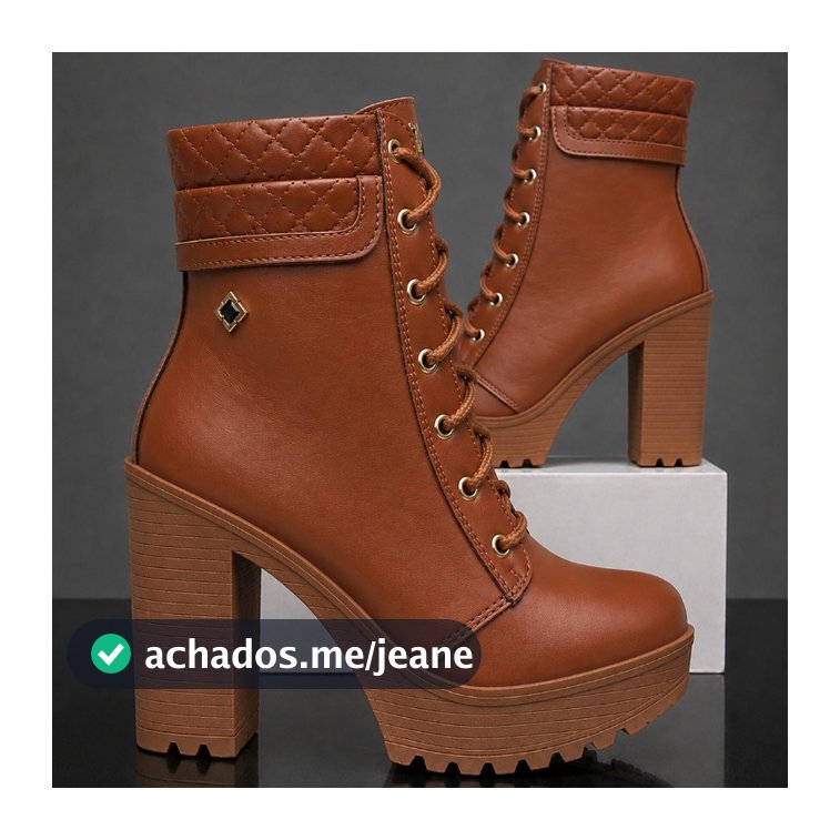 Coturno Bota Feminina Salto Bloco Alto Cano Medio Confortavel WorldBoot Lançamento Tendência Marrom