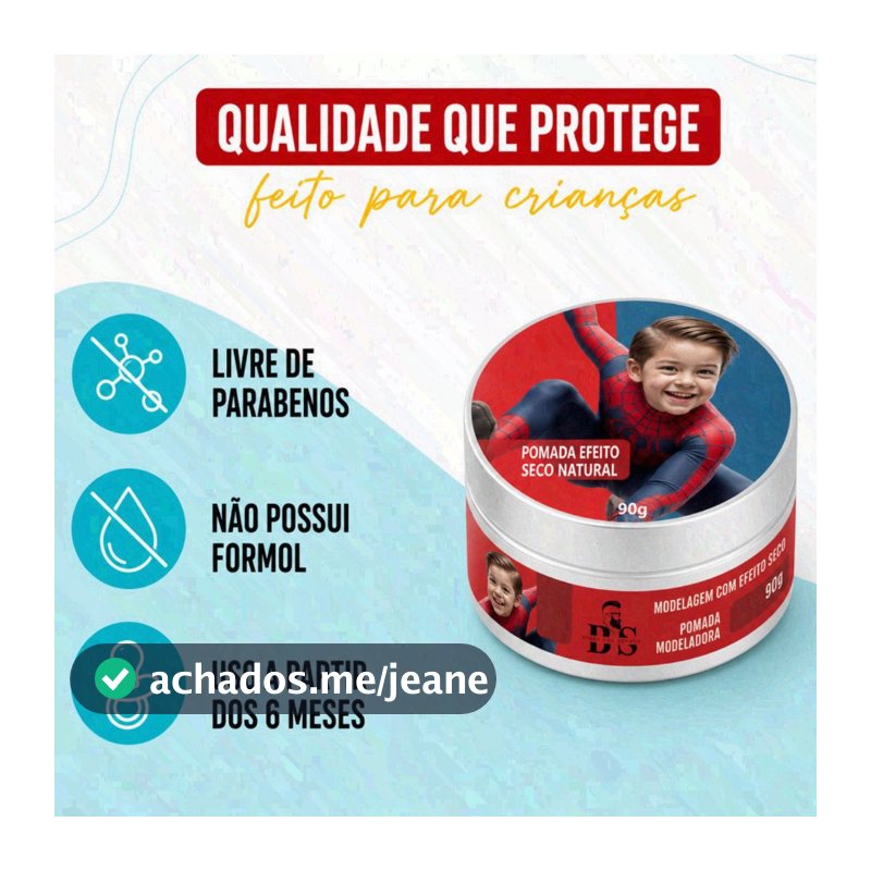 Cera Modeladora Cabelo Infantil Kids Criança Pomada 90g Efeito Seco Molhado Brilho Sem Parabenos