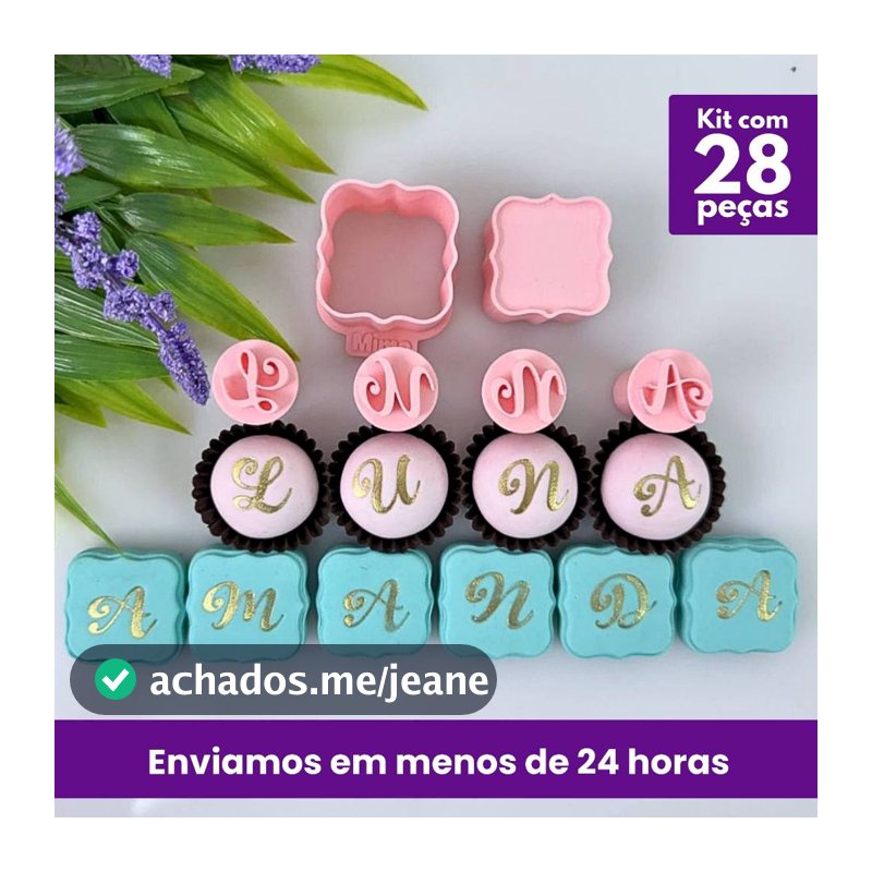 Kit Carimbo Alfabeto Dressa com Ejetor Moldura Vintage, Doce, Brigadeiros, Massas, Biscoito 28 Peças