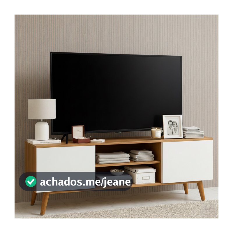 QUEIMA DE ESTOQUE - Rack para TV de até 50 Polegadas Retrô com 2 Portas, Nicho e Pés Palito