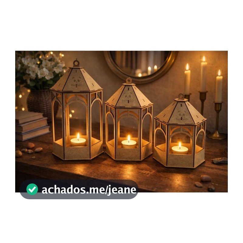 Luminárias Decorativas Mdf Cru - kit 3 peças PMG Coreto Porta Velas