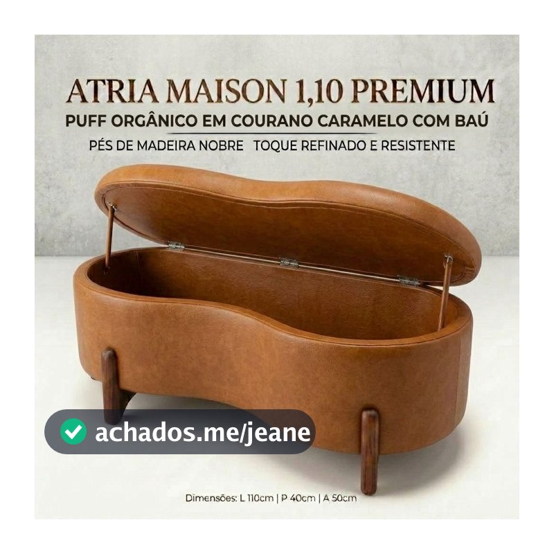 Puff Baú Atria Maison 1,10m Premium Corano Caramelo Banco Decorativo Organizador