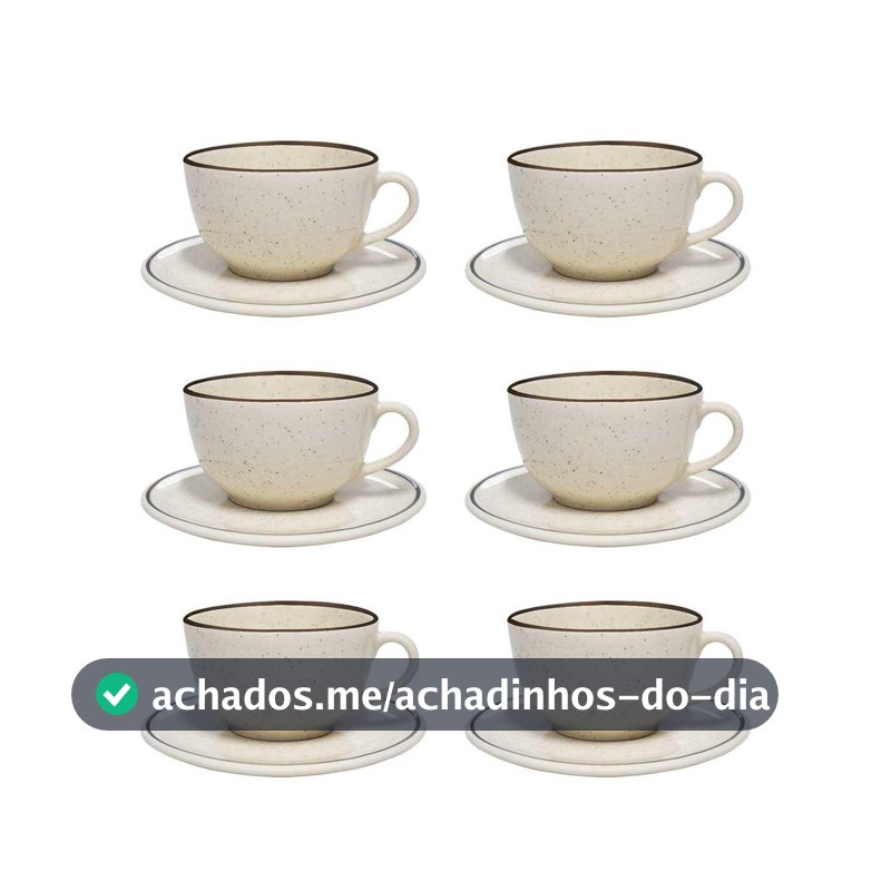 Jogo De 6 Xícaras Grandes 200 Ml Com Pires Unni Brisa