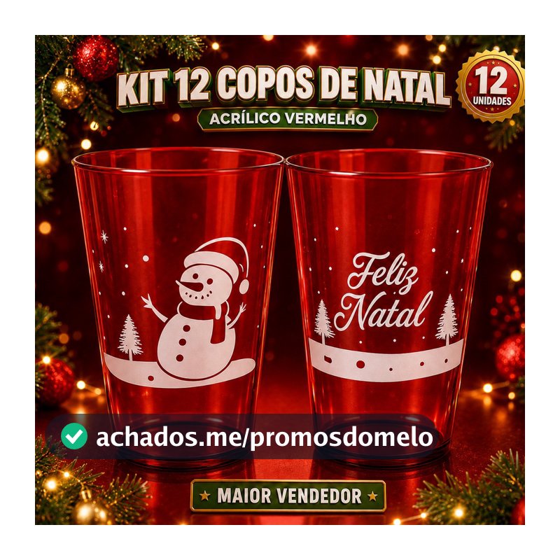 Kit 12 Copos de Natal em Acrílico Vermelho Personalizados para Festas e Lembrancinhas