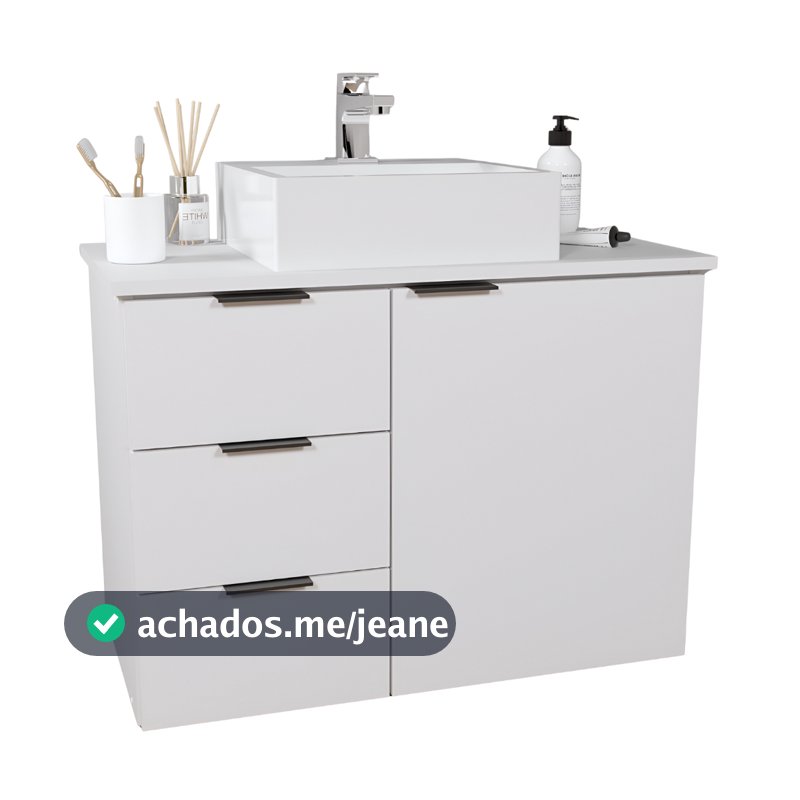 Balcão Móvel Gabinete MDF Para Banheiro Com Tampo & Cuba 70cm - Gavetas Lado Esquerdo do Móvel Com Fundo