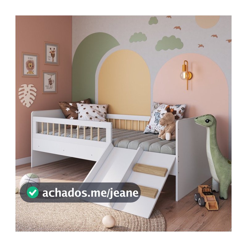 Cama Montessoriana de Solteiro com Escada e Escorrega Affetto Branco