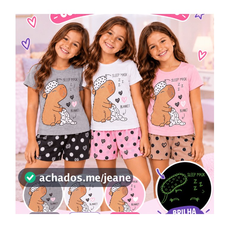 Pijama Infantil Feminino Verão Capivara