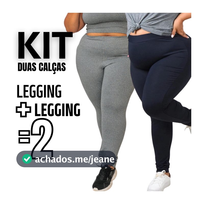 Kit 2 Calças Legging Plus Size Feminina Leg Suplex Zero Transparência Cintura Alta