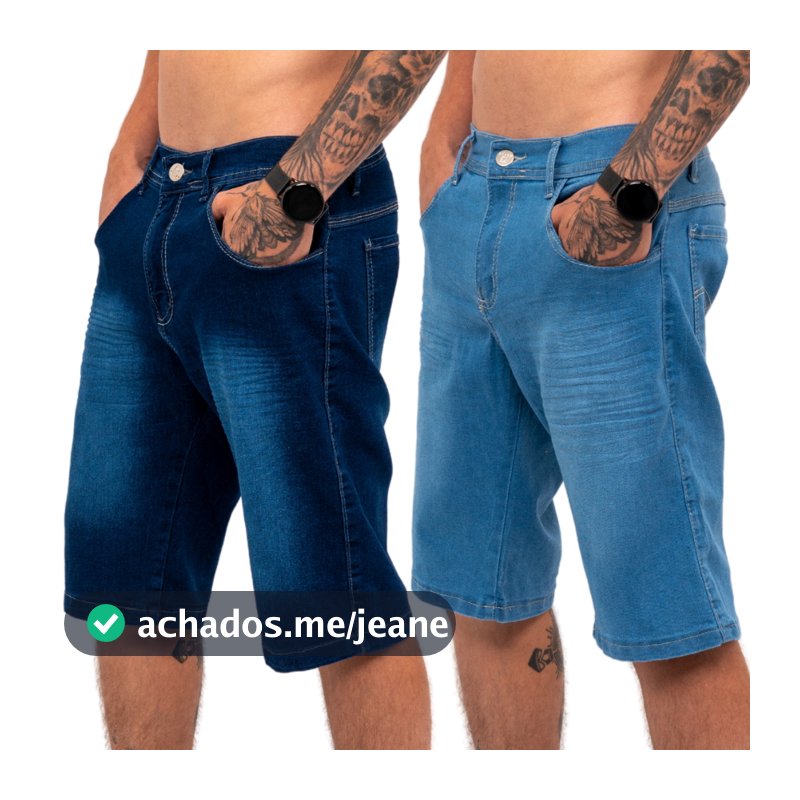 Kit 2 Bermudas Jeans Masculina Lycra Elastano